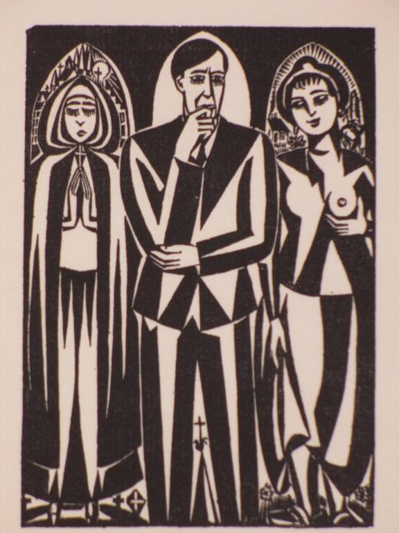 Frans Masereel, Heilige en de Verleiding, Houtsnede verkocht voor € 40!