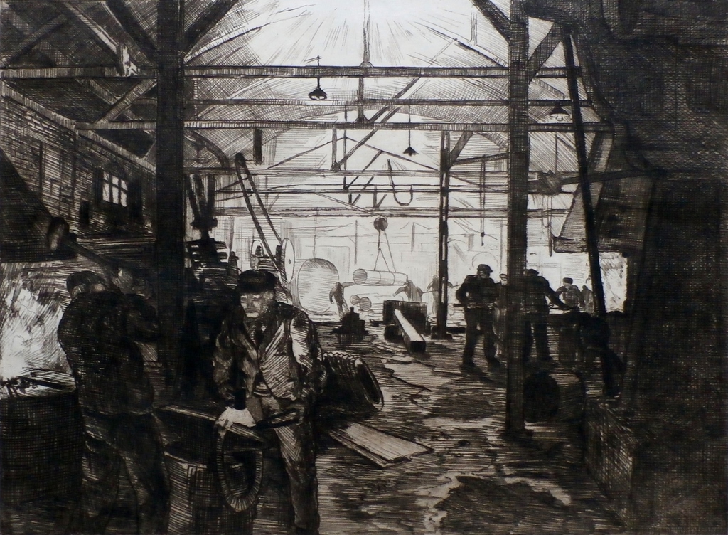 Jan Sluijters JR, ets: fabriek Velsen, handgesigneerd verkocht voor € 175!