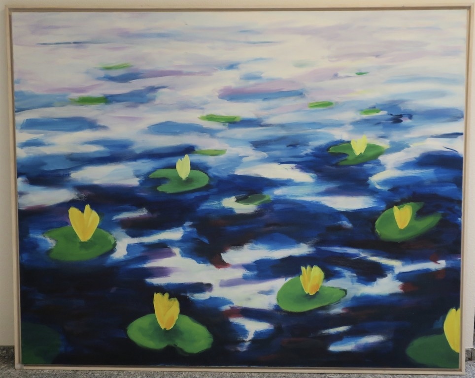 Arjo Rozendaal: Olieverf op doek, Waterlelies - Ingelijst (Zeer groot!) verkocht voor € 370!
