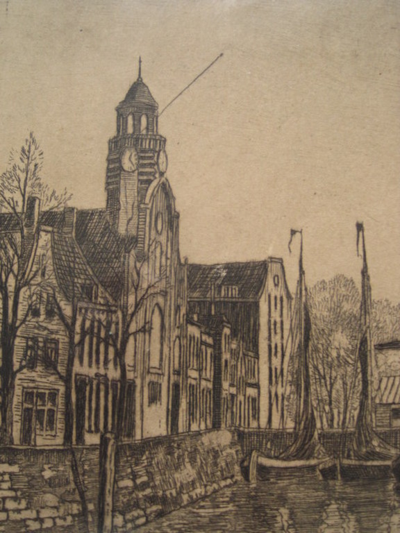 Marius Janssen 1885-1957 mooie ets "Delfshaven" gesigneerd omstreeks 1920 kopen? Bied vanaf 1!