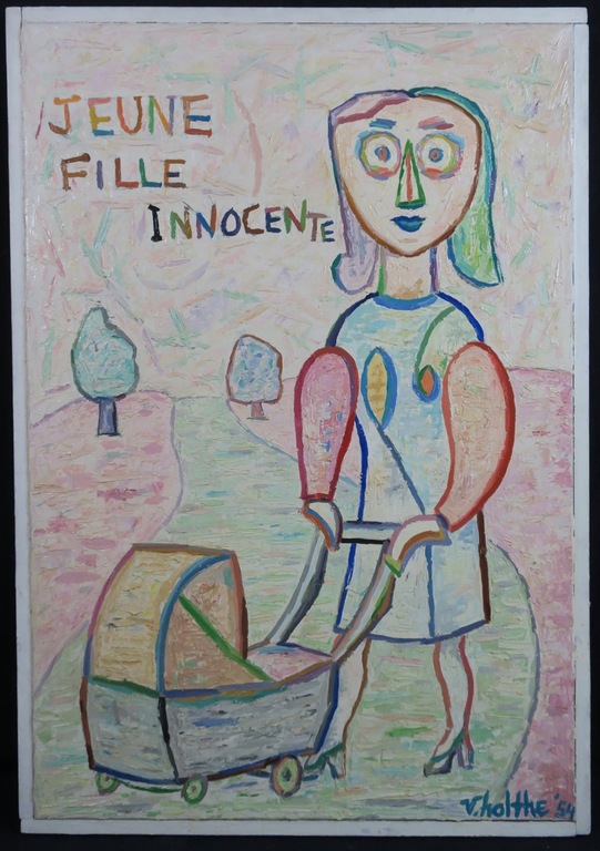 Jan van Holthe: Olieverf op doek, Jeune Fille Innocente - Ingelijst (groot) verkocht voor € 50!