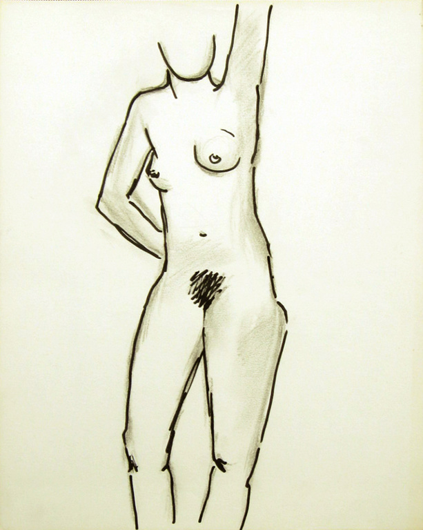 Staand vrouwelijk naakt - pen en potlood - Irene Joffroy ca. 1965  verkocht voor € 40!