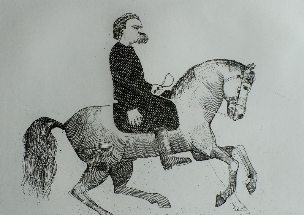 Aat verhoog - ets: heer op paard - 1971 verkocht voor € 75!