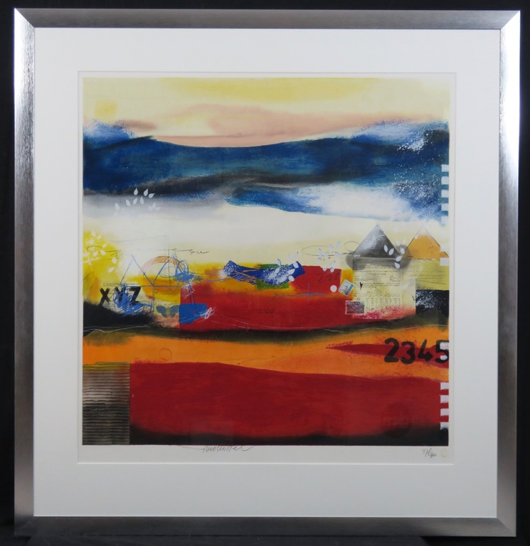 Theo Koster: Zeefdruk en collage, Zonder titel (rood) - Ingelijst (Groot) verkocht voor € 105!