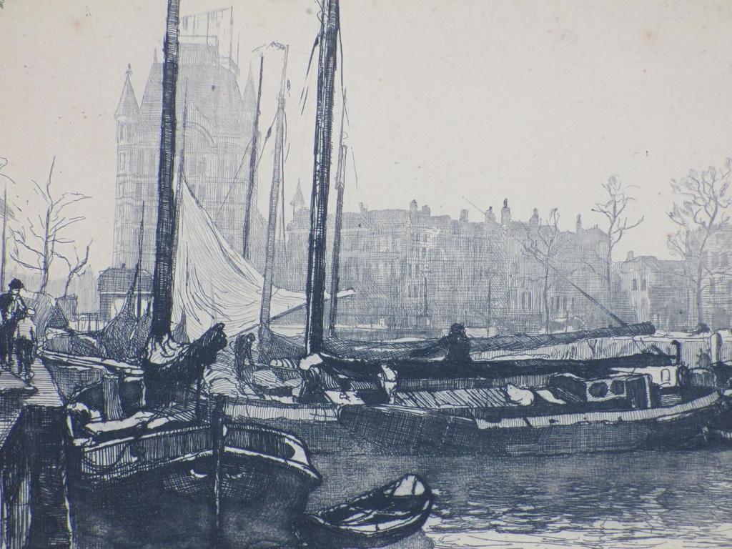 Jan Sirks, Gezicht op Oude Haven Rotterdam, Ets kopen? Bied vanaf 50!