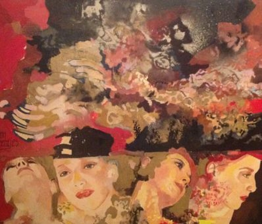 Ton Beentjes : Acryl op doek – 4 Vrouwen – Gesigneerd en ingelijst – ca 1995 kopen? Bied vanaf 250!