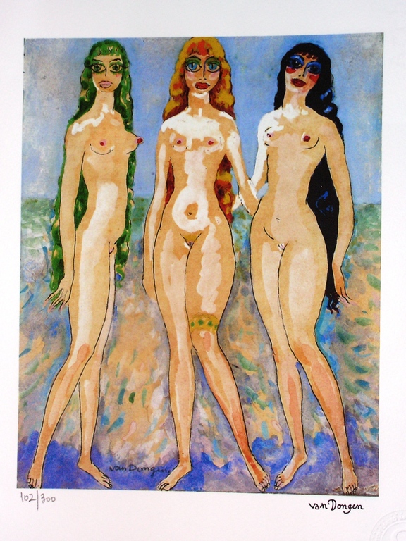 Kees van Dongen - 'Les trois Grâces' - Lithografie - gesigneerd - oplage 300 verkocht voor € 175!
