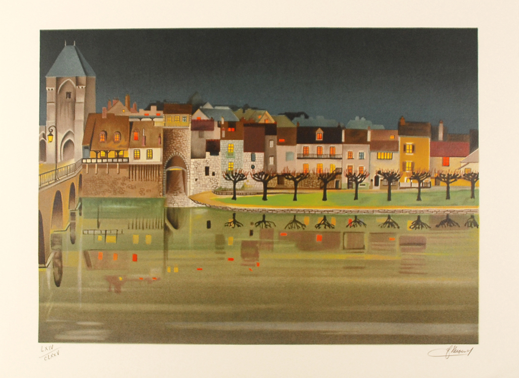 JEAN LUC LECOINDRE  Kleurenlitho   LE VILLAGE  Handgesigneerd verkocht voor € 54!