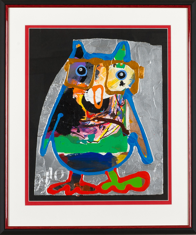 Uiltje, Ad Verstijnen, origineel olieverf op geschept papier verkocht voor € 350!