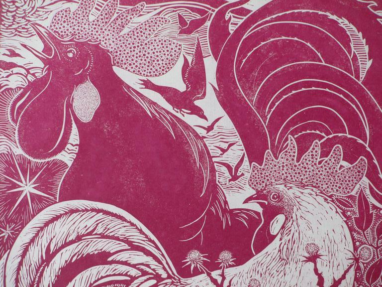 Dirk Boode, Hanen, Kleurenlinoleumsnede kopen? Bied vanaf 40!