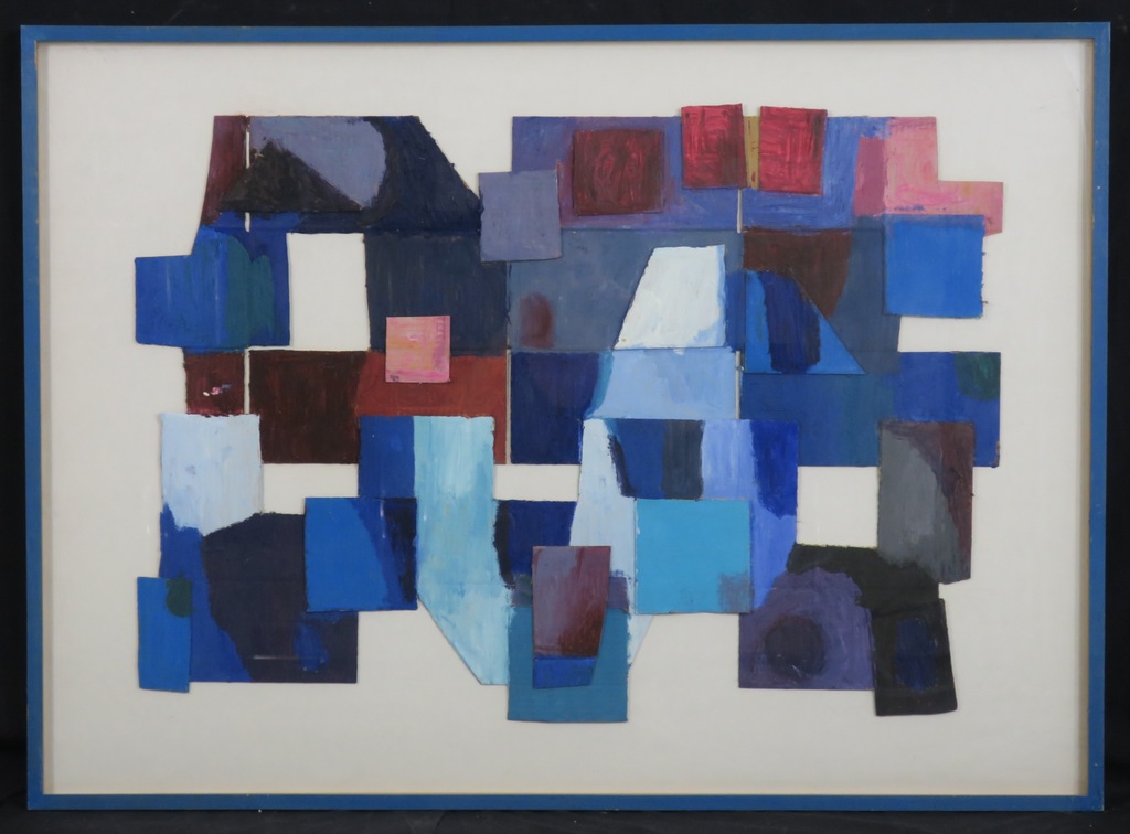 Meertje Kaal: Olieverf en collage op karton, Zonder titel - Ingelijst (Groot) verkocht voor € 41!