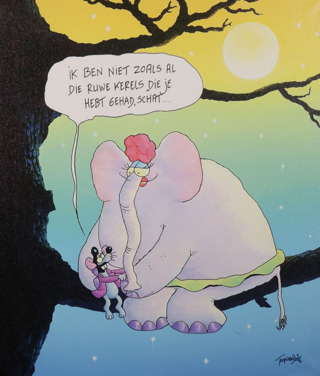 Toon van Driel: Giclee op doek, Olifant verkocht voor € 40!