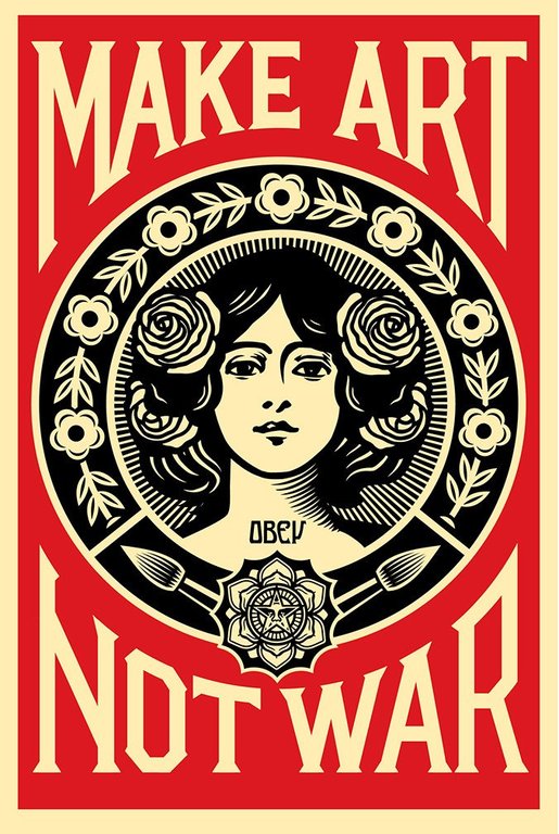 Shepard Fairey (OBEY) - Make Art Not War - handgesigneerde offset screen print verkocht voor € 60!