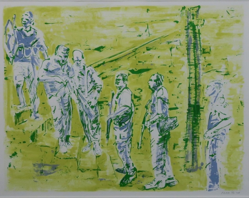 Rob Birza: Zeefdruk, Soldiers in damaged house - Ingelijst kopen? Bied vanaf 40!