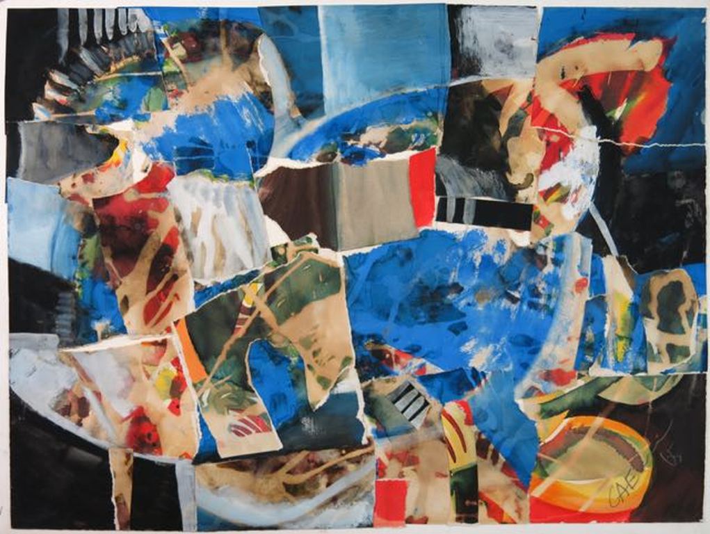 Jos Caelen: Gemengde techniek op papier, Abstracte compositie kopen? Bied vanaf 100!