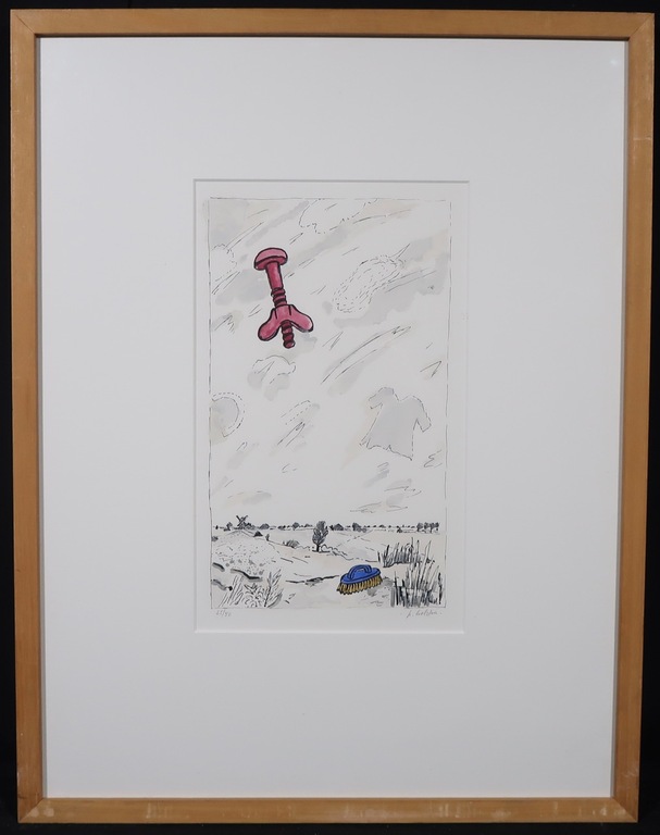Pieter Holstein: Handgekleurde Litho, Z.T. landschap - Ingelijst verkocht voor € 35!