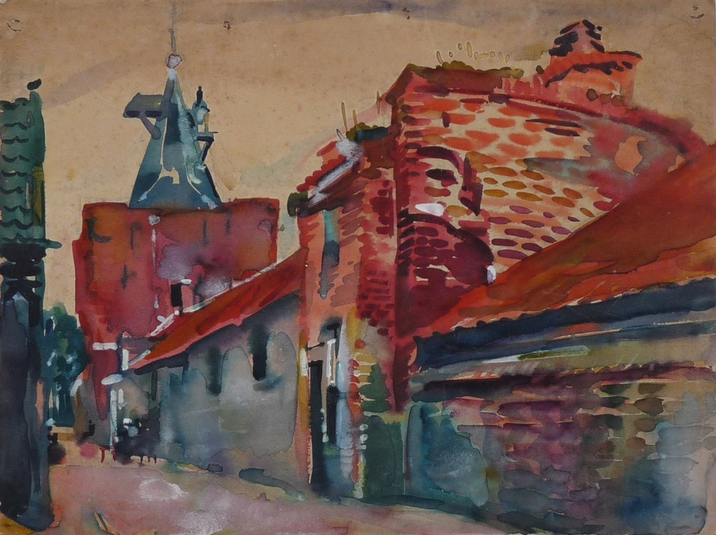 Jan Gerrit Jordens, Aquarel, Straatje met toren kopen? Bied vanaf 275!