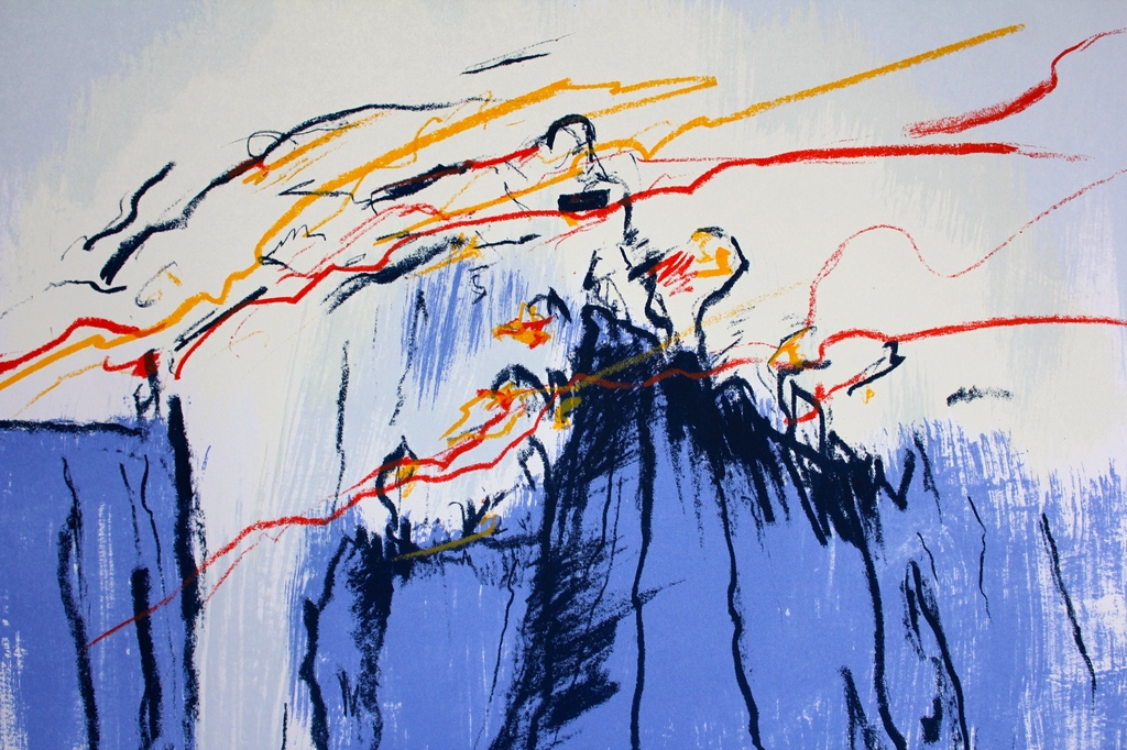 JOHANN VAN DEN NOORT, “Flying seabirds around the Farnes” 1987, zeefdruk.  kopen? Bied vanaf 35!