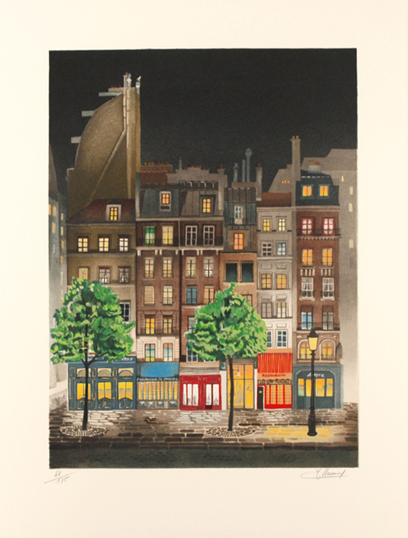 Jean -Luc Lecoindre - Les Platanes - litho - handgesigneerd verkocht voor € 50!