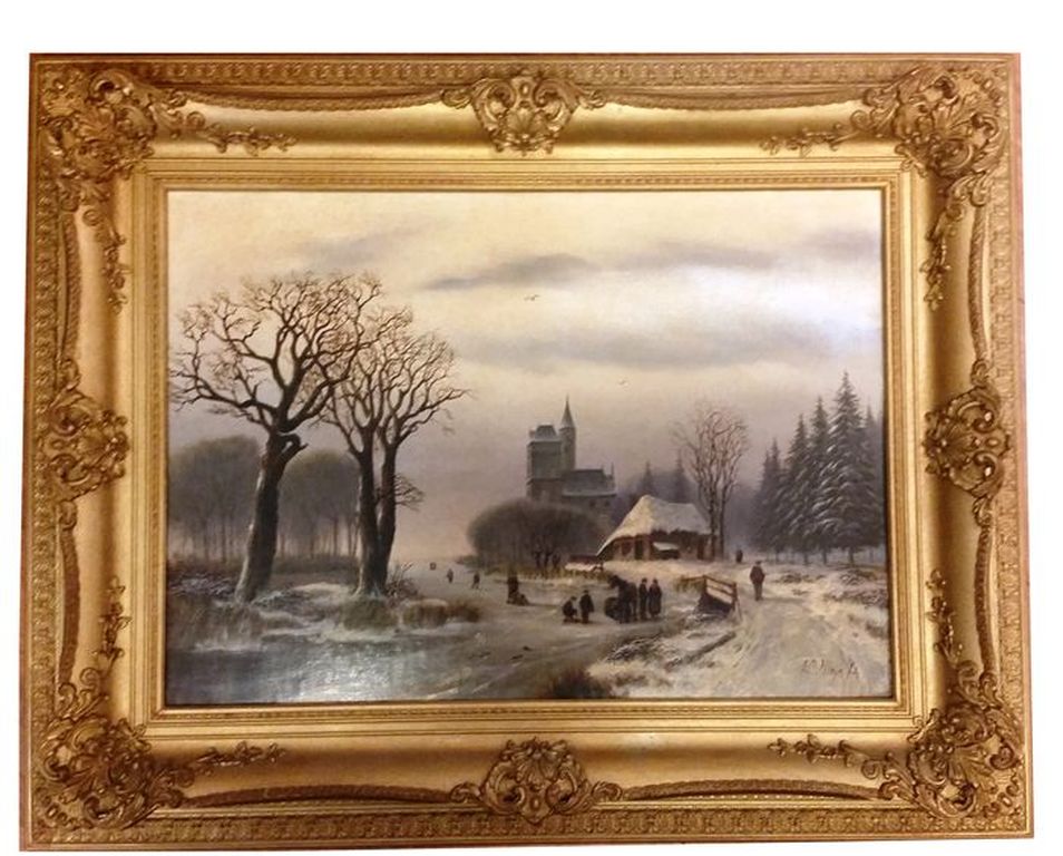 Lodewijk Johannes Kleijn (1817-1897)-Winterlandschap -olieverf canvas-gesigneerd verkocht voor € 1004!