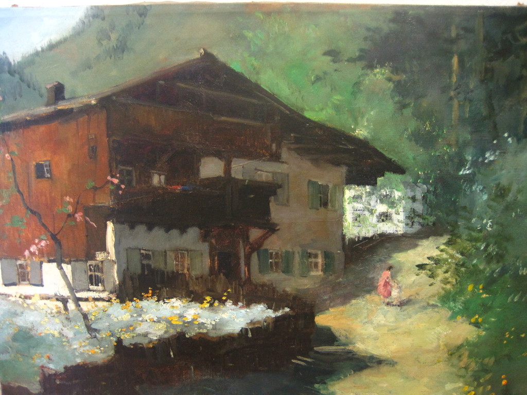 Herman Moerkerk 1879-1949 "moeder en kind bij chalet"olieverf ca. 1920  kopen? Bied vanaf 1!