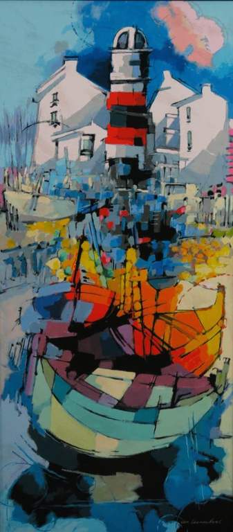 Hendrik van Veenendaal: Zeefdruk op paneel, Vuurtoren I - Ingelijst kopen? Bied vanaf 50!