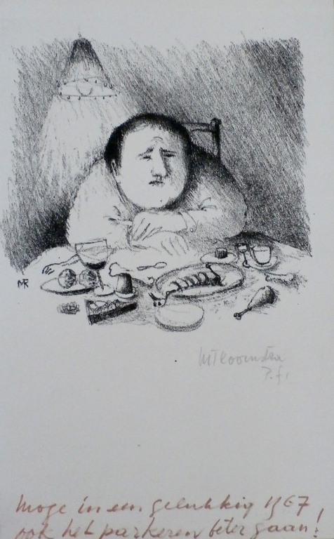 Metten Koornstra - litho: gelukkig nieuwjaar - 1967 verkocht voor € 40!