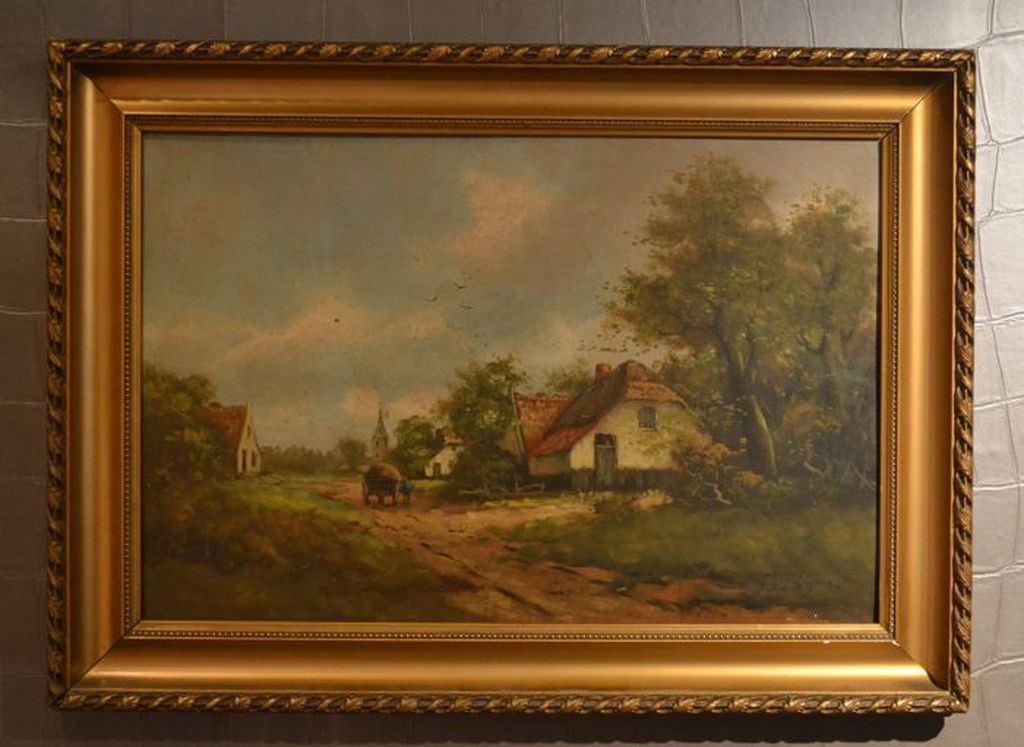 Onbekend (20ste eeuw) - Olieverf op paneel - plattelandsdorpje kopen? Bied vanaf 1!