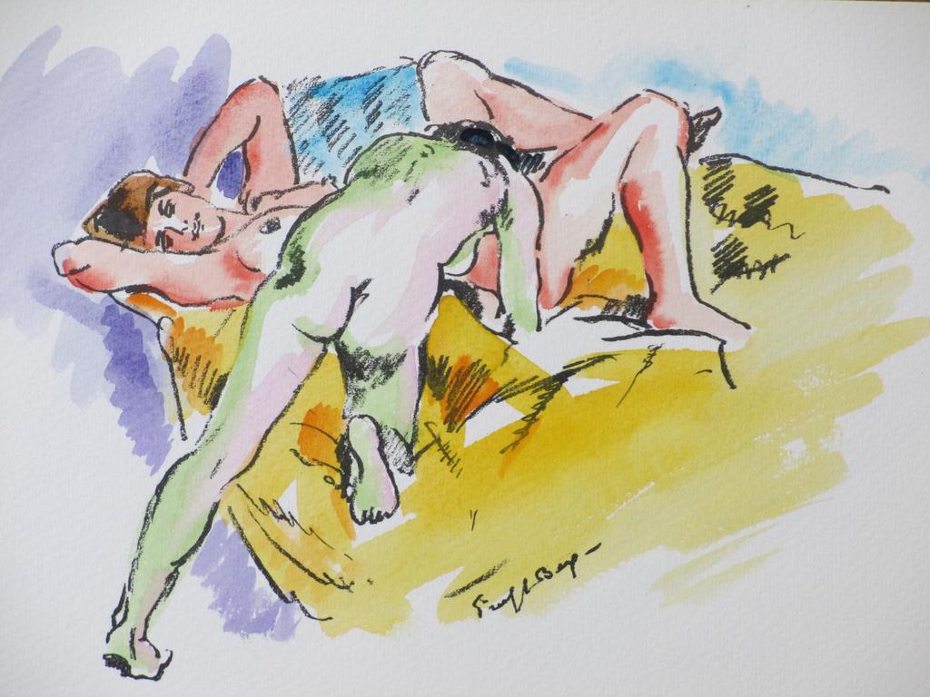 Freek van den Berg, Vriendinnen in het spel, Handgekleurde litho sold for € 50!