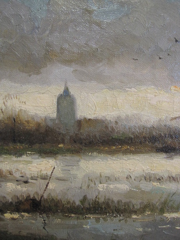 oud impress. olieverf "Hollands rivierlandschap" gesigneerd "Lambert '24"  kopen? Bied vanaf 1!