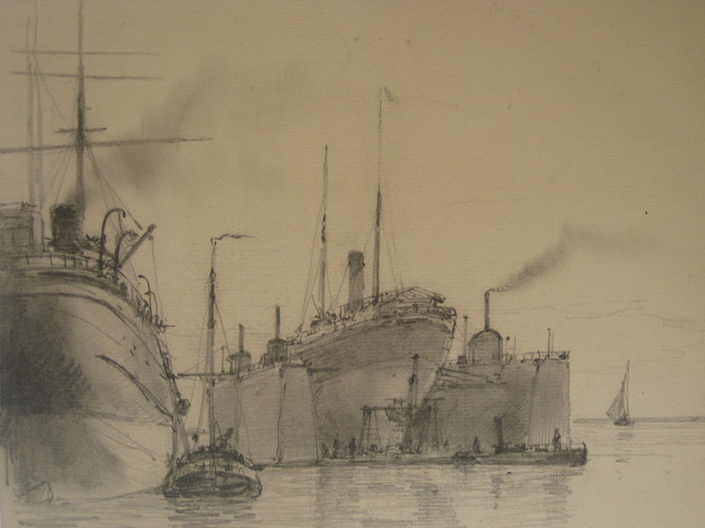 19e eeuwse Potlood/Houtskool "haven Amsterdam" van George L Kiers (1838-1916) kopen? Bied vanaf 1!