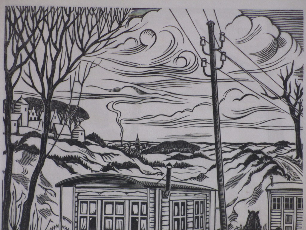 Jan Franken Pzn, Woonwagens in de sneeuw, Houtsnede kopen? Bied vanaf 35!