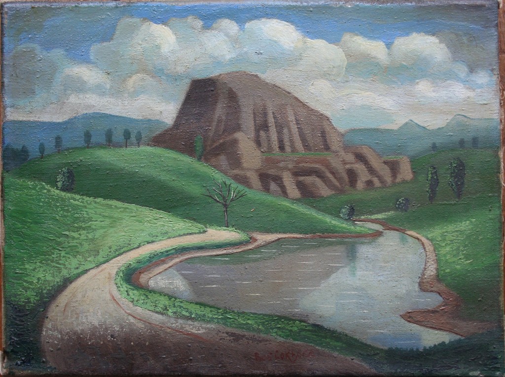 BOB LOKHORST, olieverf op doek, berglandschap verkocht voor € 80!