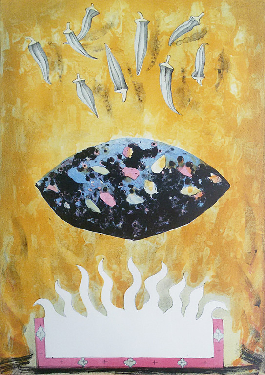 Lon Buttstedt - Fire, sacred stone, nine okra’s, litho (mooi ingelijst, groot) kopen? Bied vanaf 50!