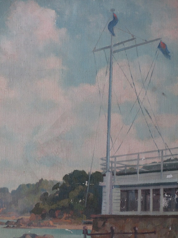 Pierre Hoeks, Botenhuis aan rotsachtige haven, Olieverf op doek kopen? Bied vanaf 1!