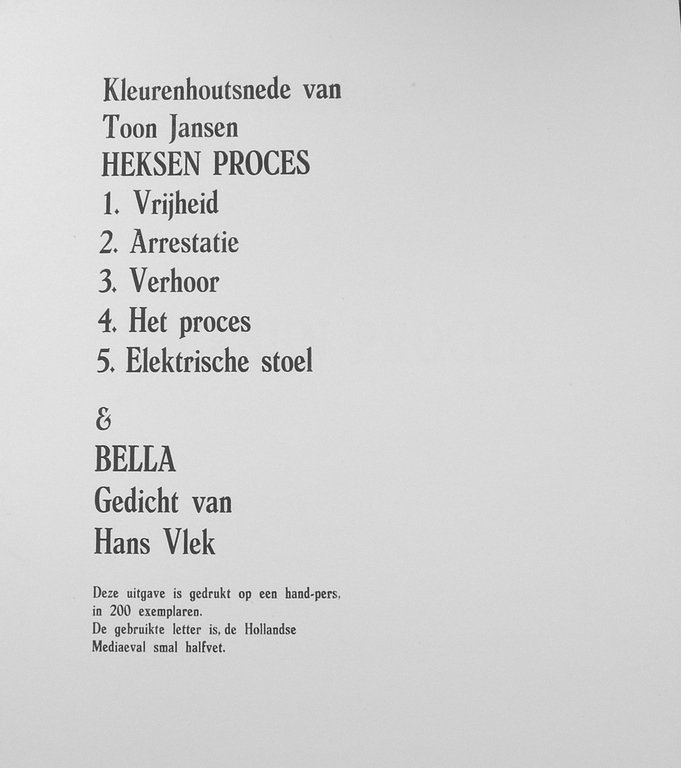 Toon Jansen en Hans Vlek: BELLA, Heksen proces  kopen? Bied vanaf 50!