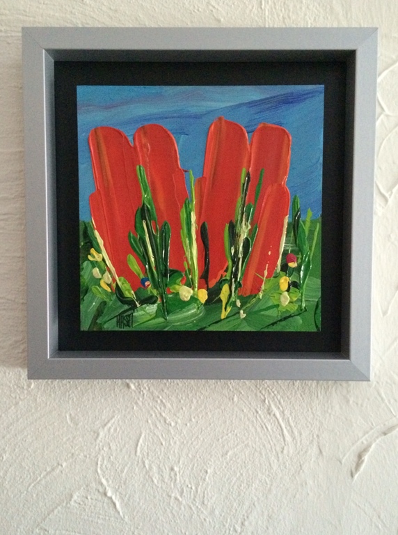 AD VAN HASSEL, 'Tulpen Rood' - origineel schilderij: acrylverf op MDF (incl. bak kopen? Bied vanaf 1!