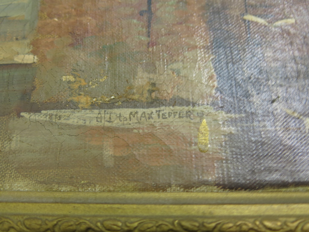 Max Teffer: Olieverf op doek, Gracht met kotter kopen? Bied vanaf 1!