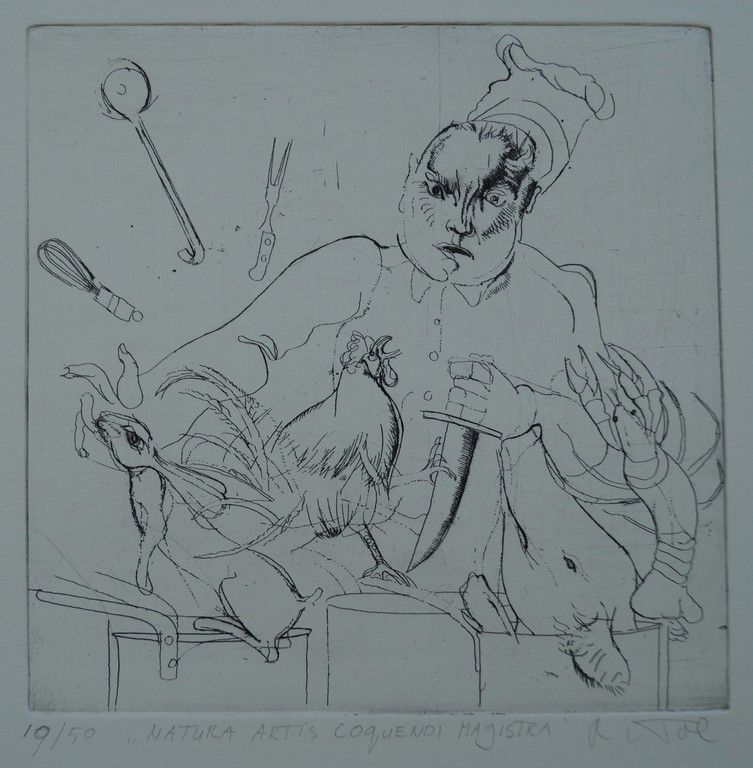 René van Tol - gesigneerde ets - Natura Artis Coquendi Magistra - 50 ex. kopen? Bied vanaf 1!