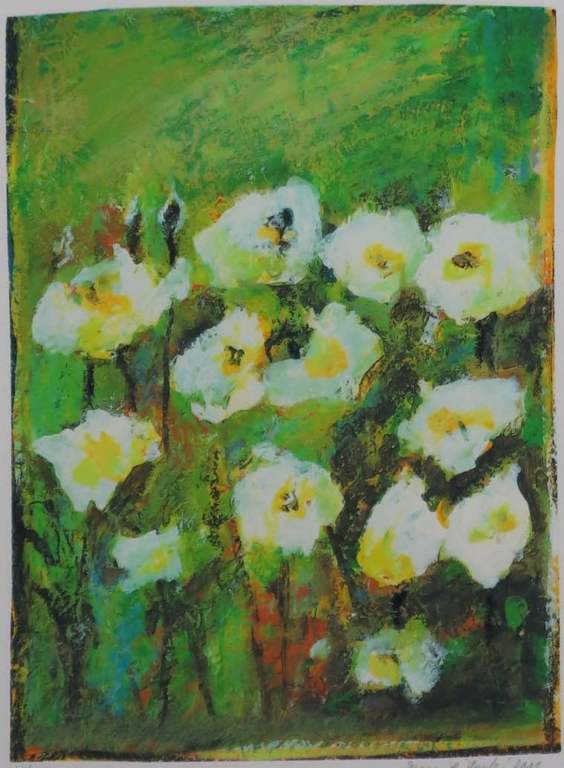 Franz Lauter: Zeefdruk, Narcissen - ingelijst verkocht voor € 35!