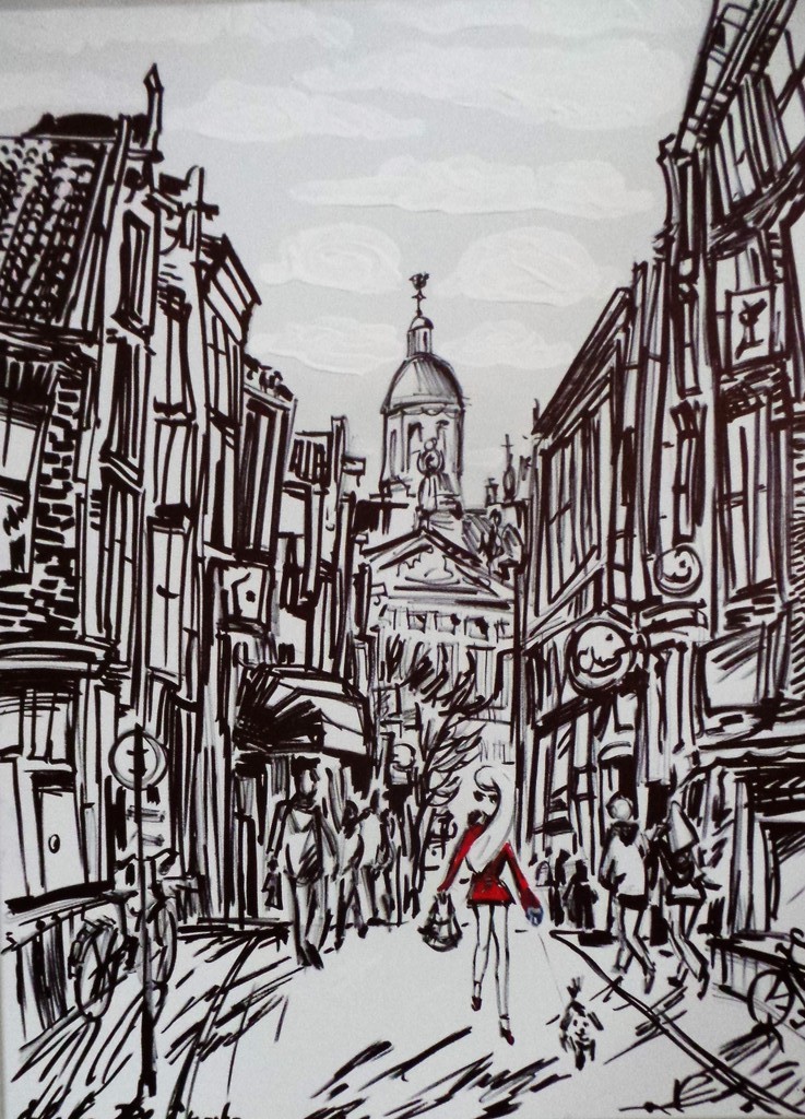 Elena Polyakova: Acrylverf , Damstraat in Amsterdam verkocht voor € 145!
