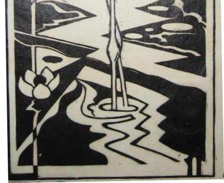 Jac. de Beer twee houtdrukken Flamingo's en Tuinpad kopen? Bied vanaf 1!