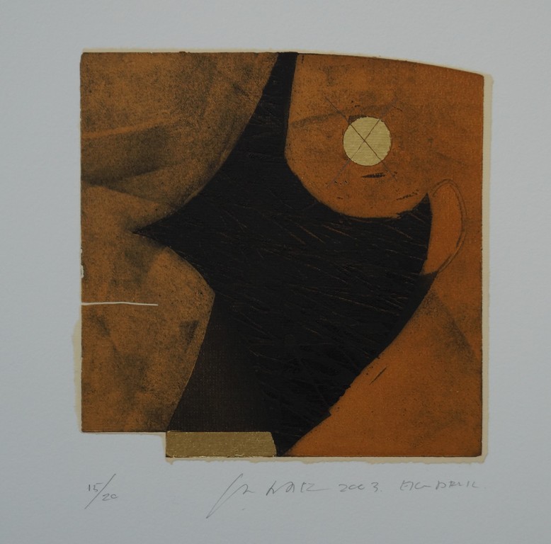 Jan Naezer - gesigneerde etscollage met bladgoud - 2003 kopen? Bied vanaf 20!