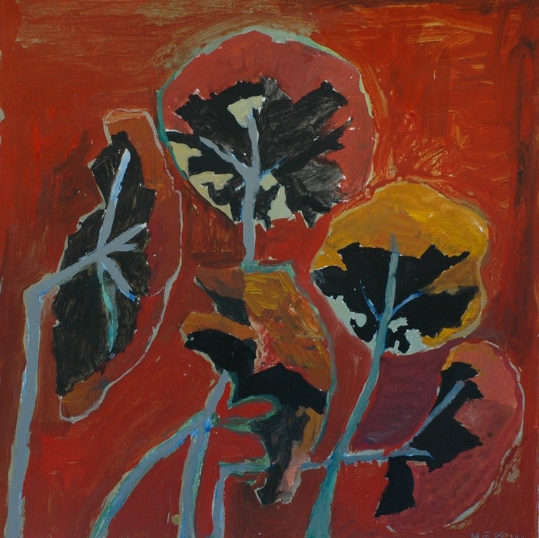 Hans Ebeling Koning, acrylverf op papier, Bloemen in Rood kopen? Bied vanaf 60!