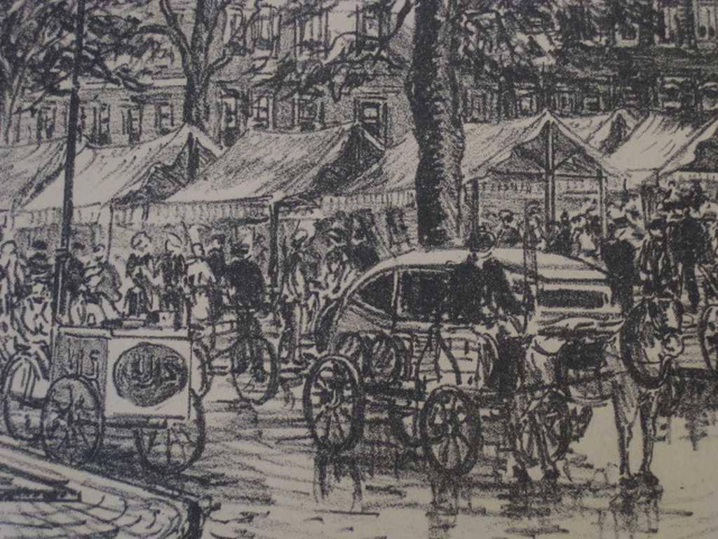 Bijzondere 1932 "handlitho" Eugene Rensburg 1872-1956 "Markt Den Haag" gesigneer kopen? Bied vanaf 1!