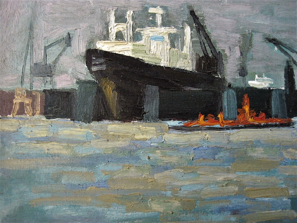 Oud impressionistisch olieverf op doek "Haven van Amsterdam" monogram "AT" kopen? Bied vanaf 1!