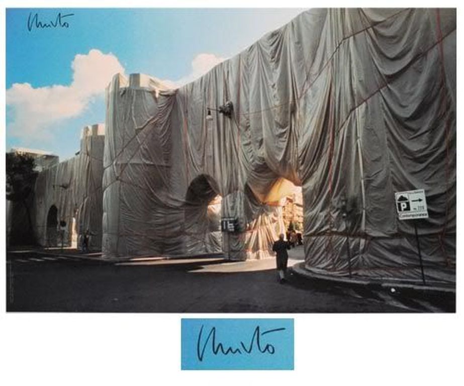 Christo - The Roman Wall - Offsetlithografie - Handgesigneerd verkocht voor € 35!