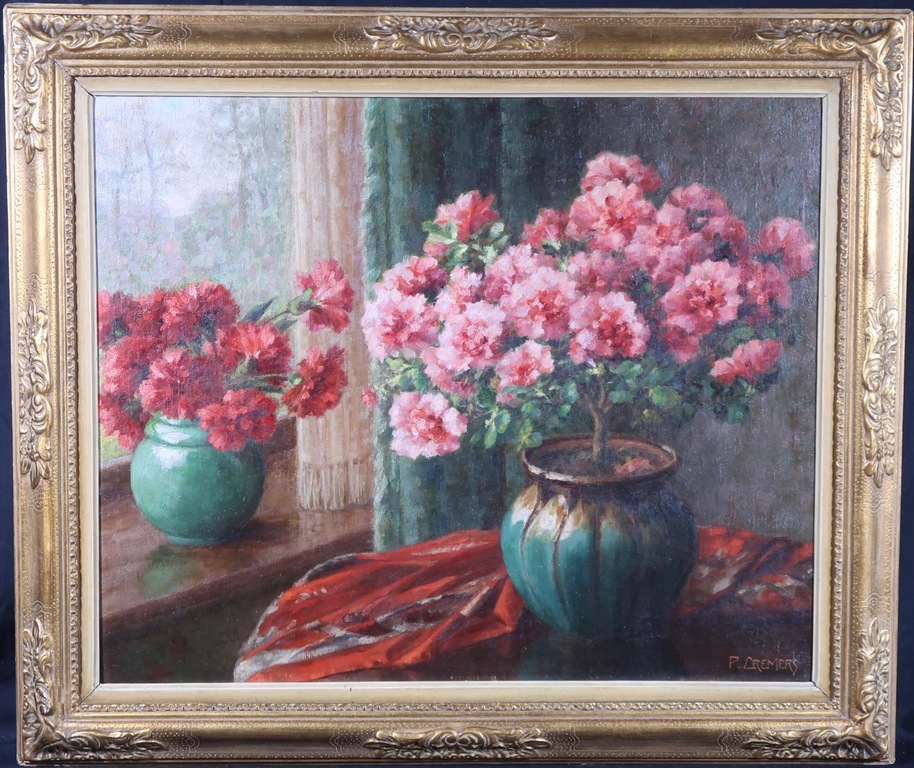 Paul Cremers: Olieverf op doek, Bloemstilleven - Ingelijst verkocht voor € 130!
