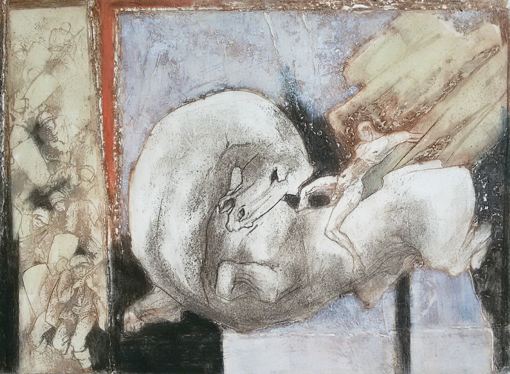 Ru van Rossem - Apocalypse (Het witte paard), aquatint ets met reliëfdruk verkocht voor € 205!