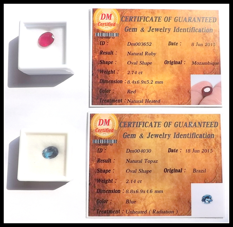 London Blue Topaz van 2.41 kt + Blood Red Ruby van 2.74 kt - gecertificeerd kopen? Bied vanaf 1!